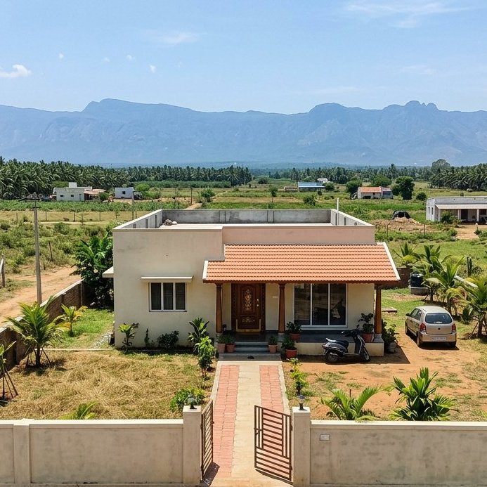 Aerial view, farmhouse, Annur